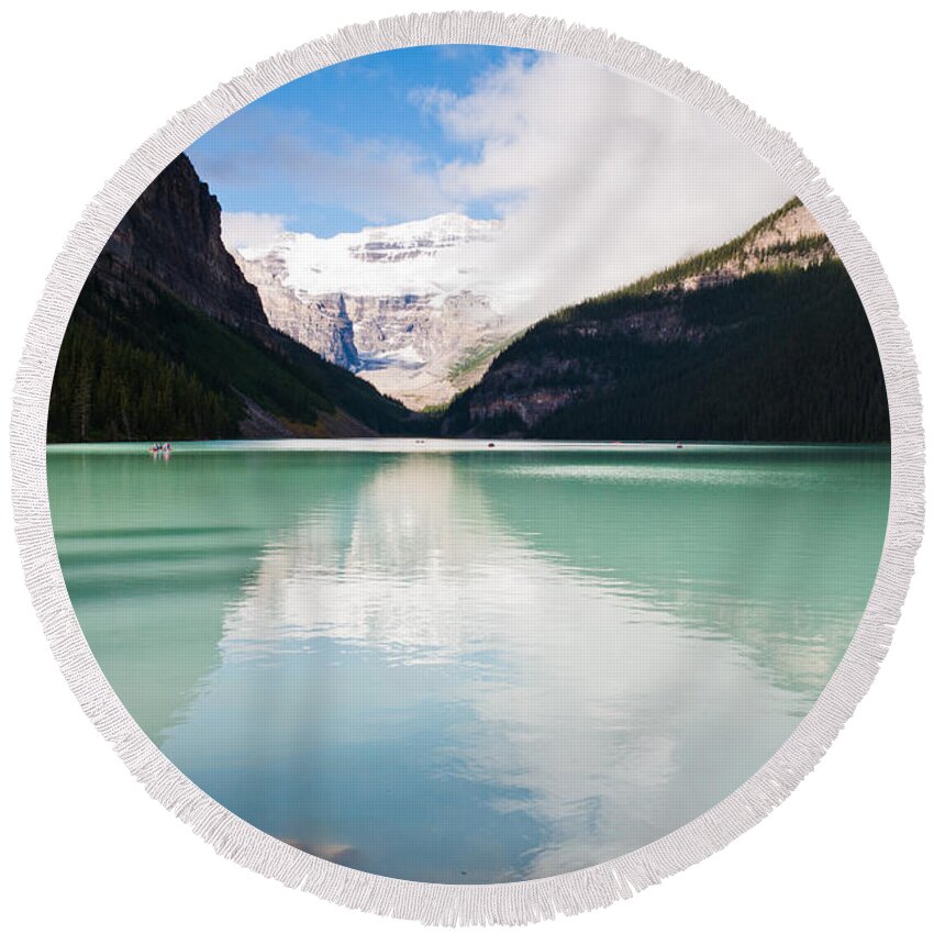 Lake Louise Round Beach Towel featuring the photograph Gorgeous Lake Louise by Cheryl Baxter