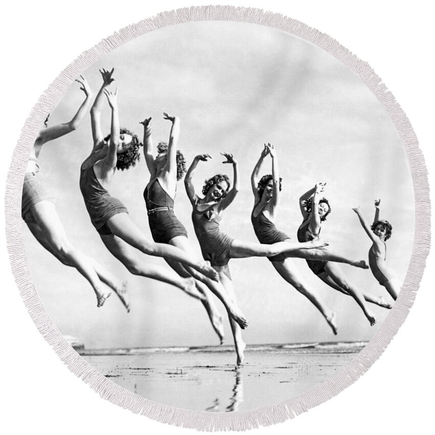 1930's Round Beach Towel featuring the photograph Graceful Line Of Beach Dancers by Underwood Archives