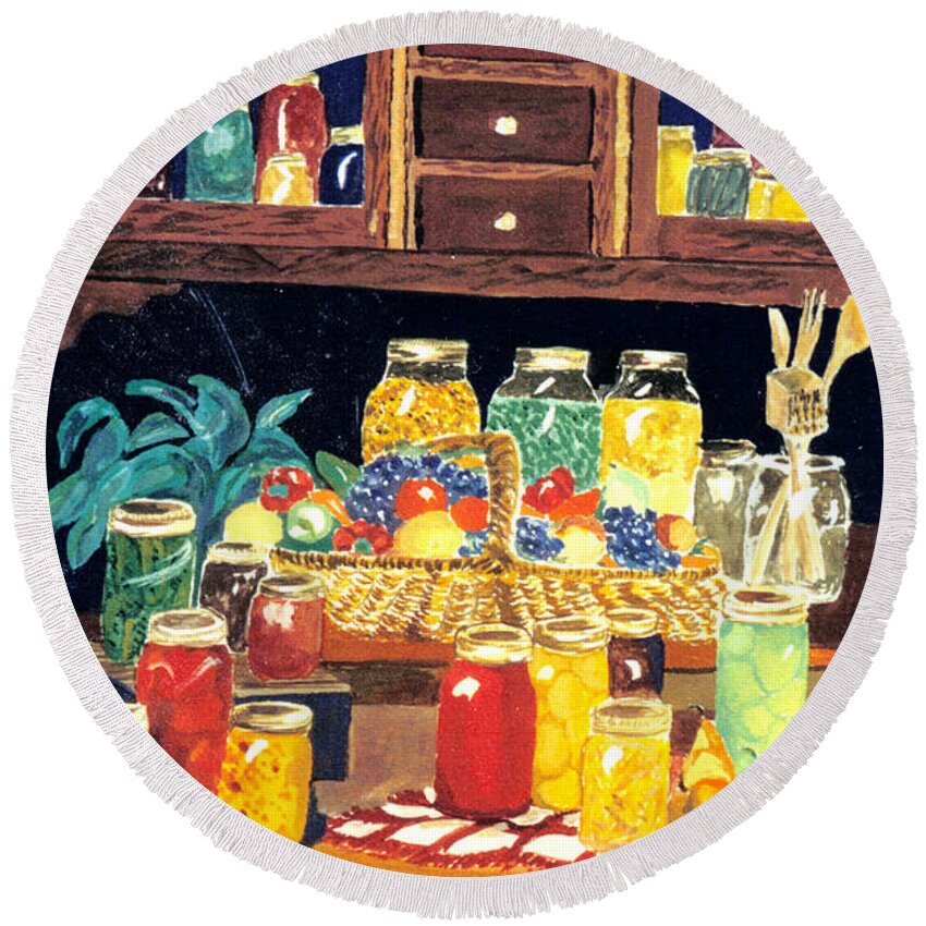 Canning Round Beach Towel featuring the painting Granny's Cupboard by Julie Brugh Riffey