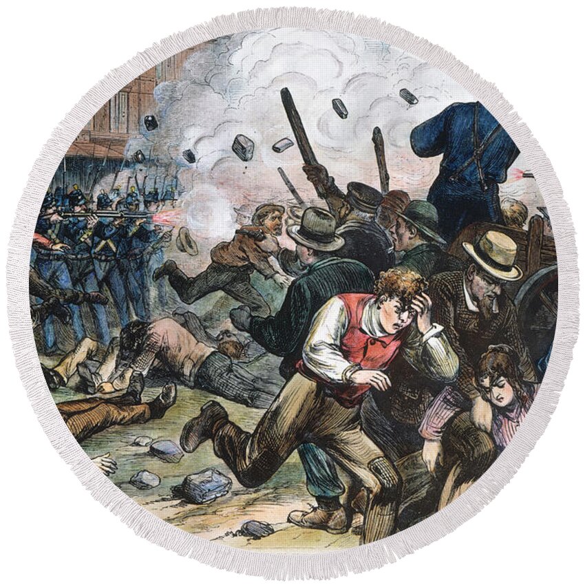 1877 Round Beach Towel featuring the photograph Great Railroad Strike, 1877 by Granger