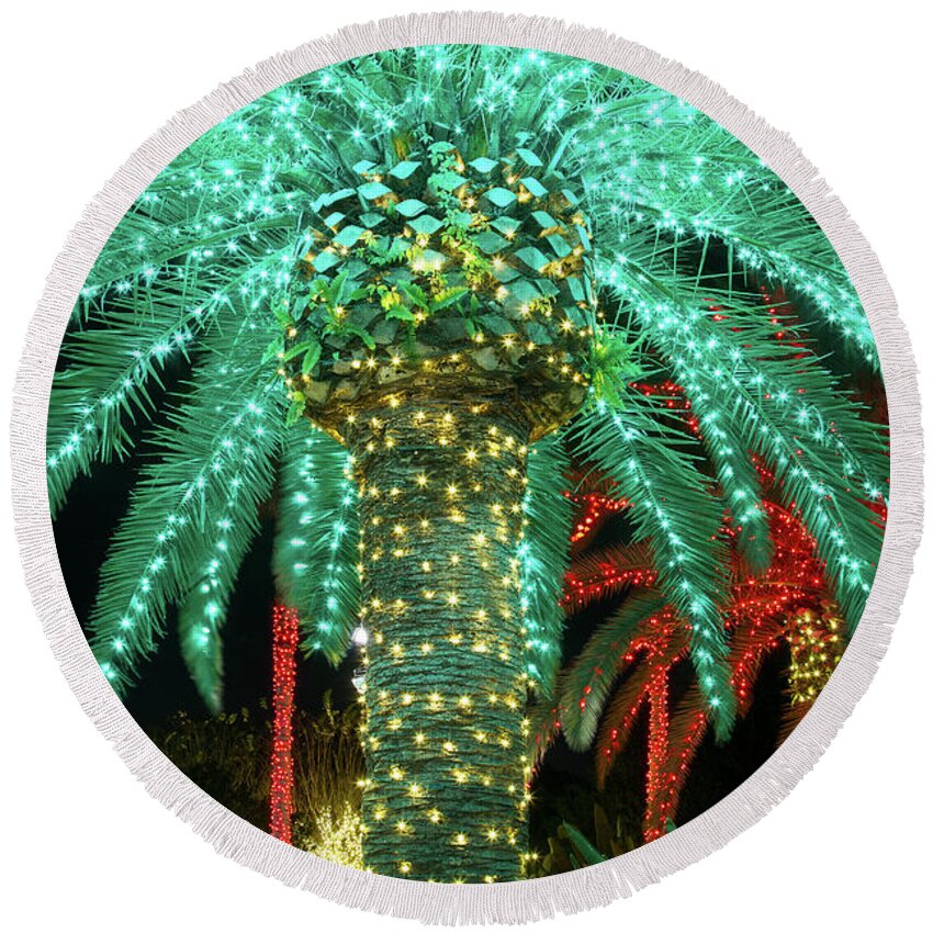 Botanical Garden Round Beach Towel featuring the photograph Green Palms by Sue Karski