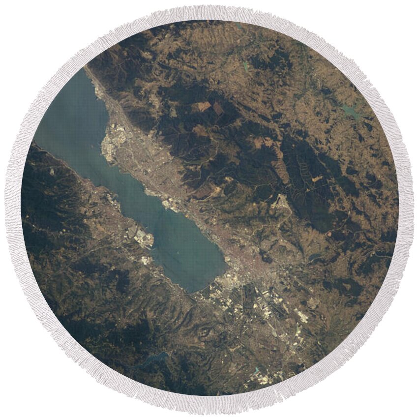 Aerial View Round Beach Towel featuring the photograph Gulf Of Izmit, Turkey by NASA/Science Source