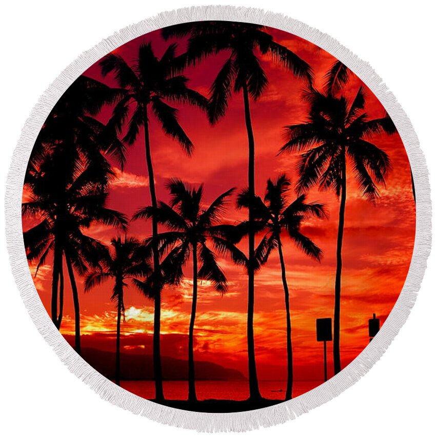 Sunset Round Beach Towel featuring the photograph Haleiwa by Mark Gilman