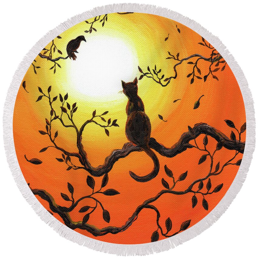 Landscape Round Beach Towel featuring the painting Halloween Sunset by Laura Iverson