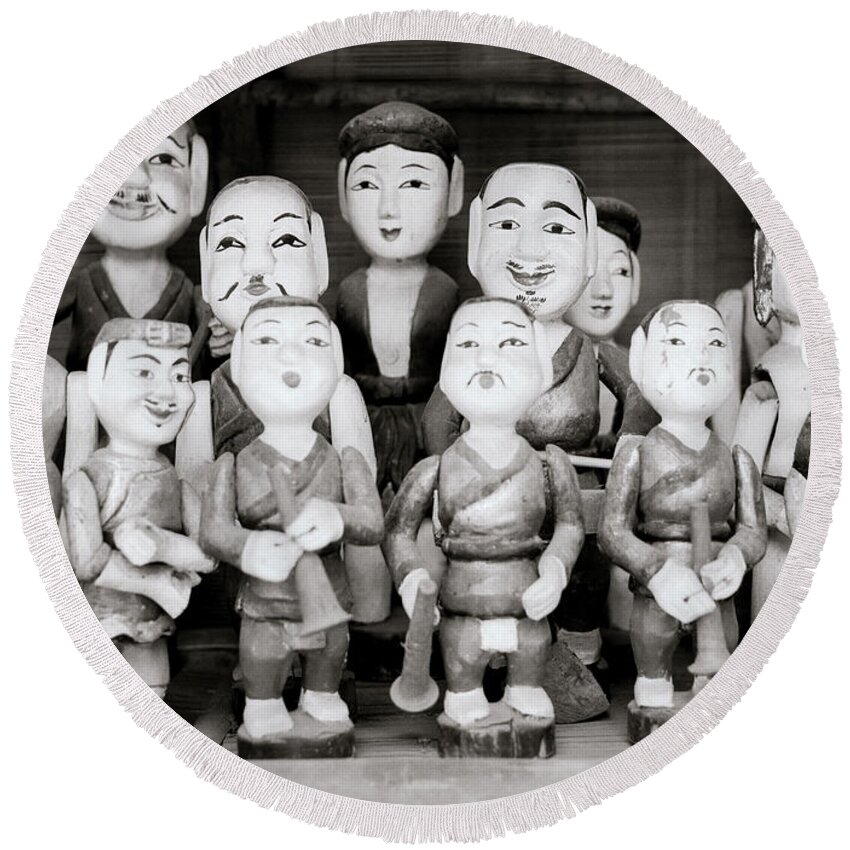 Puppet Round Beach Towel featuring the photograph Hanoi Water Puppets Vietnam by Shaun Higson