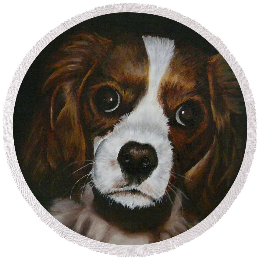 Puppy Round Beach Towel featuring the painting Harley by Vic Ritchey
