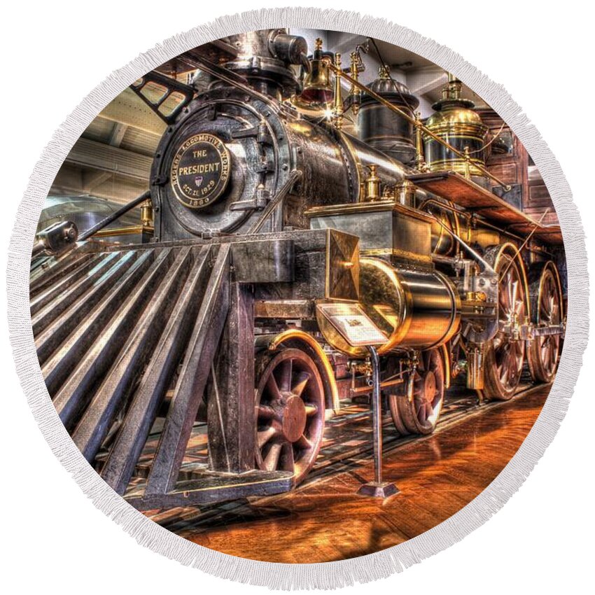  Round Beach Towel featuring the photograph Henry Ford Museum Train Dearborn MI by Nicholas Grunas