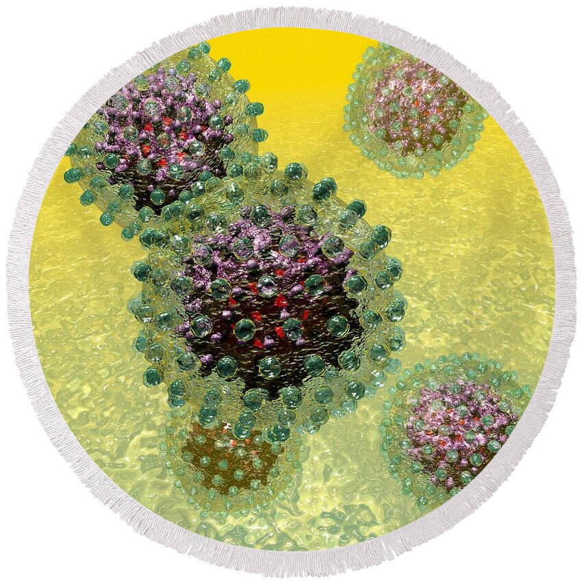 B Round Beach Towel featuring the digital art Hepatitis B virus particles by Russell Kightley