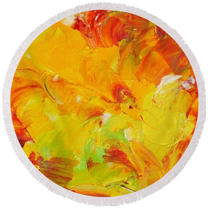 Abstract Round Beach Towel featuring the painting Hibiscus by Claire Gagnon