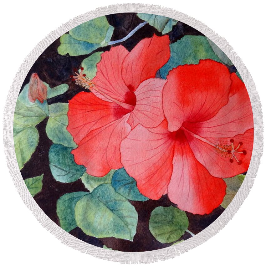 Hibiscus Round Beach Towel featuring the painting Hibiscus by Laurel Best