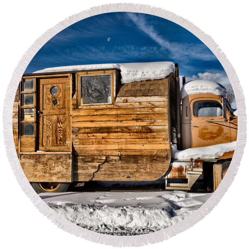 Antique Round Beach Towel featuring the photograph Home On Wheels by Christopher Holmes