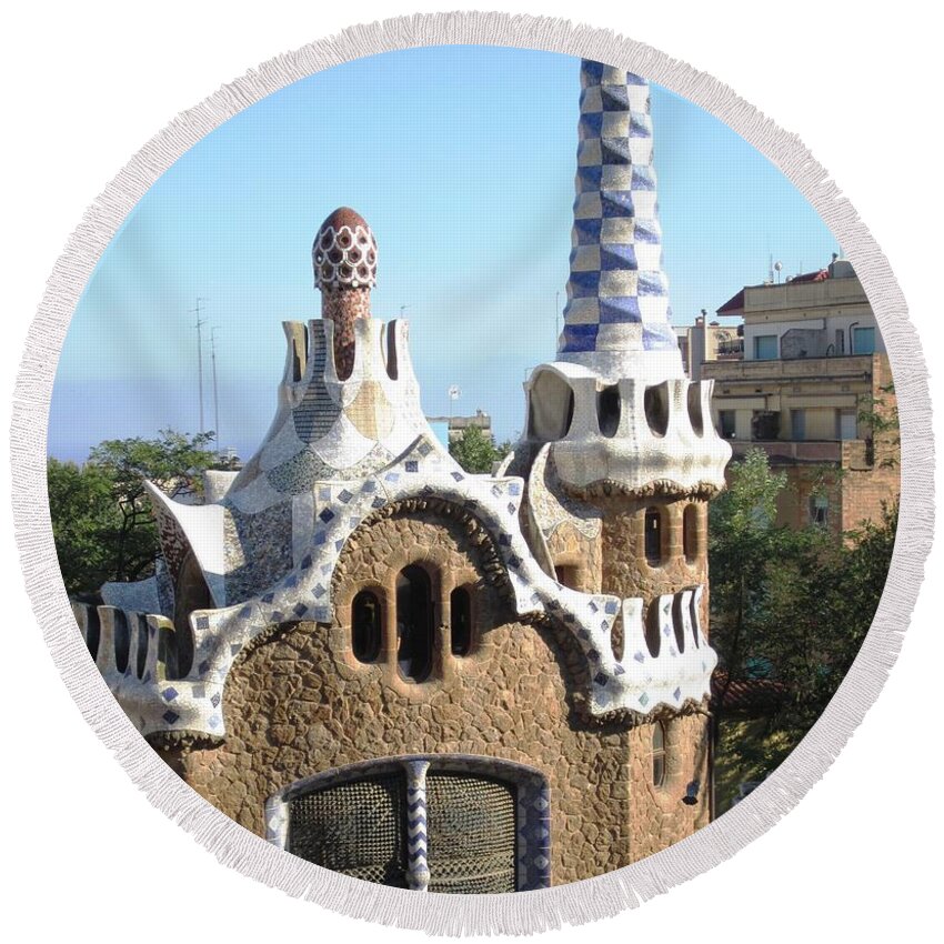 Parc Guell Round Beach Towel featuring the photograph Home With A view Park Guell Barcelona Spain by John Shiron