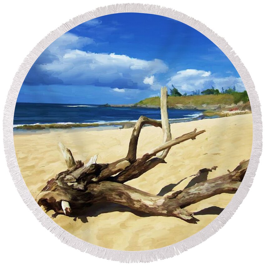 Maui Round Beach Towel featuring the mixed media Hookipa Bay by Snake Jagger