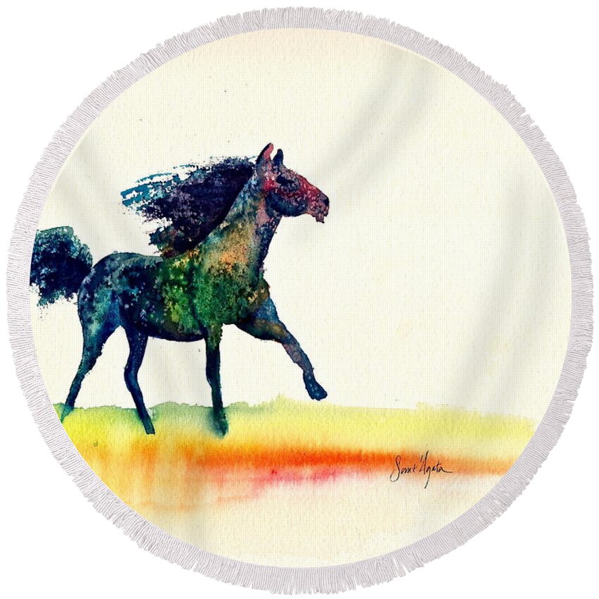 Horse Round Beach Towel featuring the painting Horse of a Different Color by Frank SantAgata