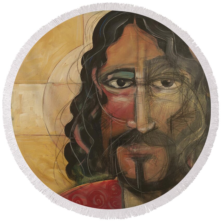 Icon Round Beach Towel featuring the painting icon no 4 revision A by Tim Nyberg
