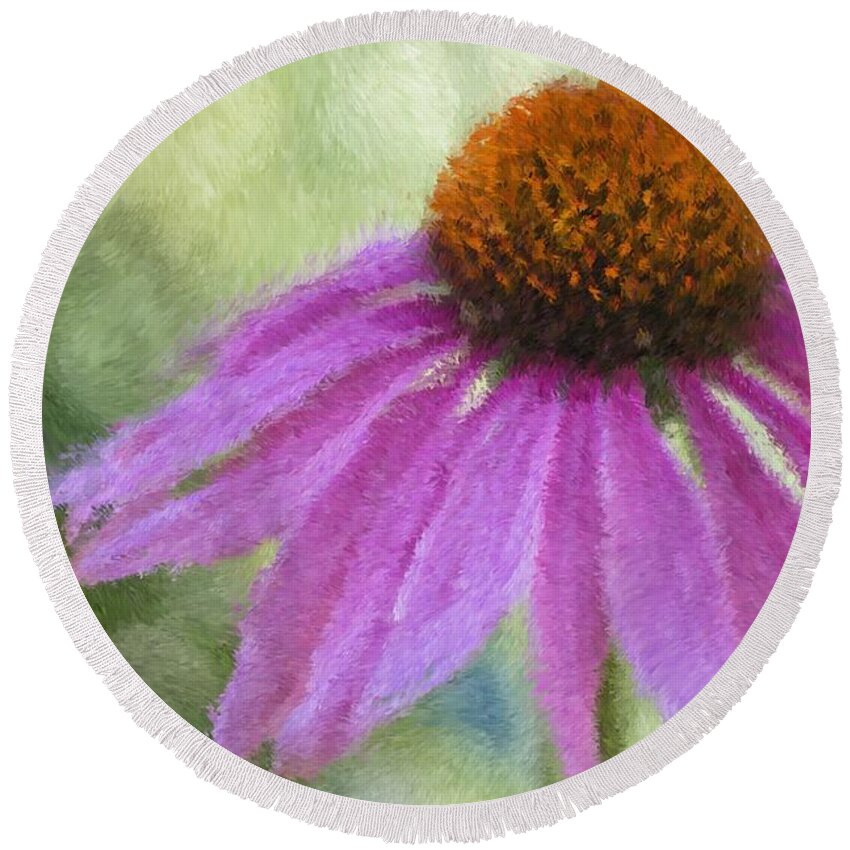 Coneflower Round Beach Towel featuring the photograph Impressionist Coneflower by Heidi Smith