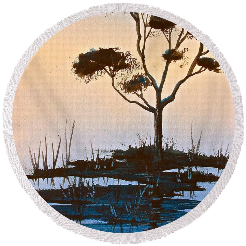 Tree Round Beach Towel featuring the painting In a Mellow Mood by Frank SantAgata