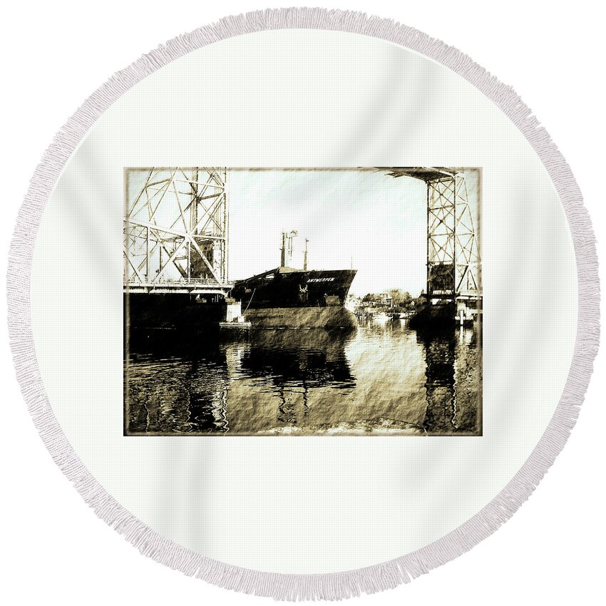 Ship Round Beach Towel featuring the photograph In Portsmouth Harbor by Marie Jamieson