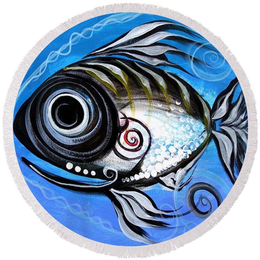 Fish Paintings Round Beach Towel featuring the painting Industrial Goddess by J Vincent Scarpace
