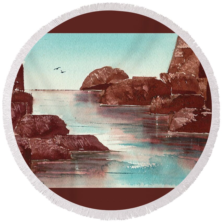 Rocks Round Beach Towel featuring the painting Inlet by Frank SantAgata