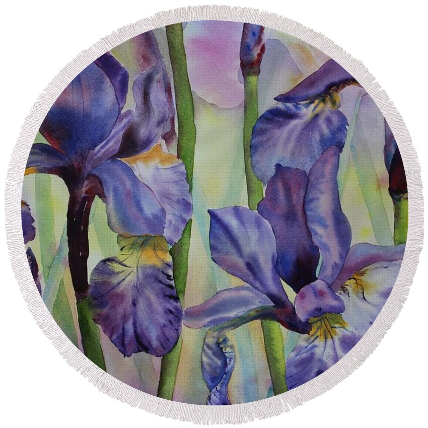 Flowers Round Beach Towel featuring the painting Iris by Ruth Kamenev