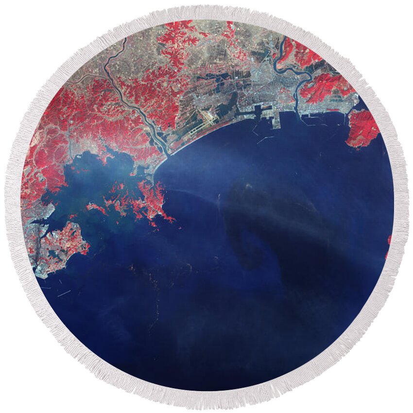 Japan Round Beach Towel featuring the photograph Ishinomaki, Japan, After Tsunami by National Aeronautics and Space Administration