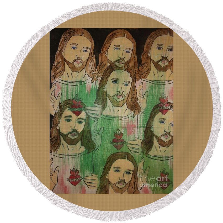 Jesus Round Beach Towel featuring the painting Jesus by Samantha Lusby