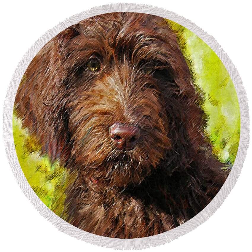 Labradoodle Round Beach Towel featuring the digital art Labradoodle by Jane Schnetlage