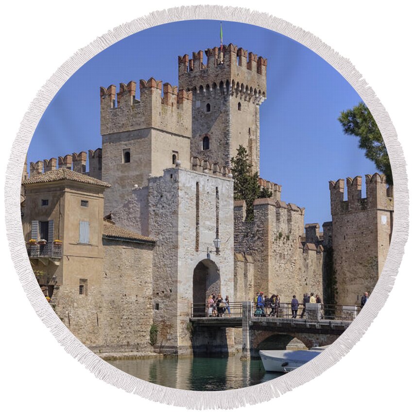 Scaliger Castle Round Beach Towel featuring the photograph Lake Maggiore Sirmione by Joana Kruse