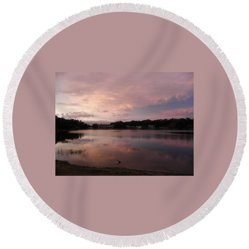 Sunset Round Beach Towel featuring the photograph Lake Sunset by Kim Galluzzo