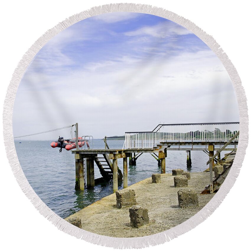 Seafront Round Beach Towel featuring the photograph Landing Stage at Yarmouth - IOW by Rod Johnson