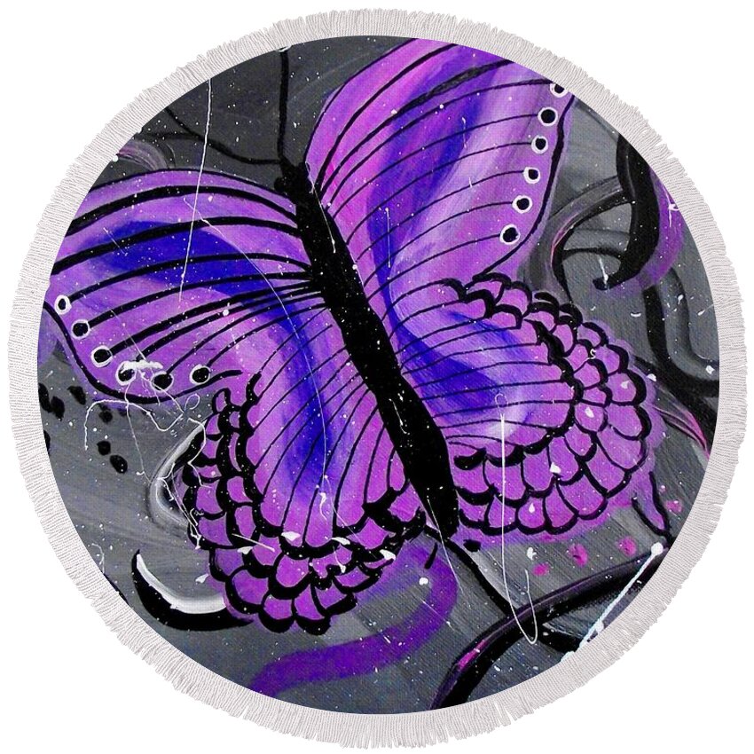 Butterflies Painting Round Beach Towel featuring the painting Lavendar Ripple by Jayne Kerr