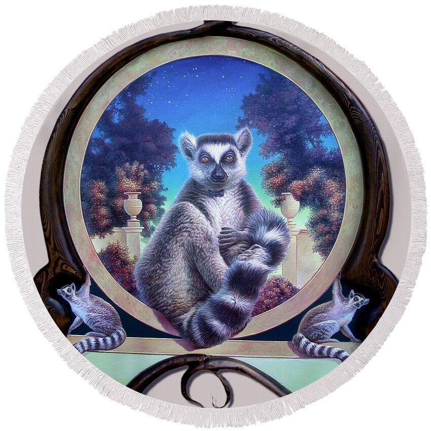 Lemur Round Beach Towel featuring the painting ZooFari Poster The Lemur #2 by Hans Droog