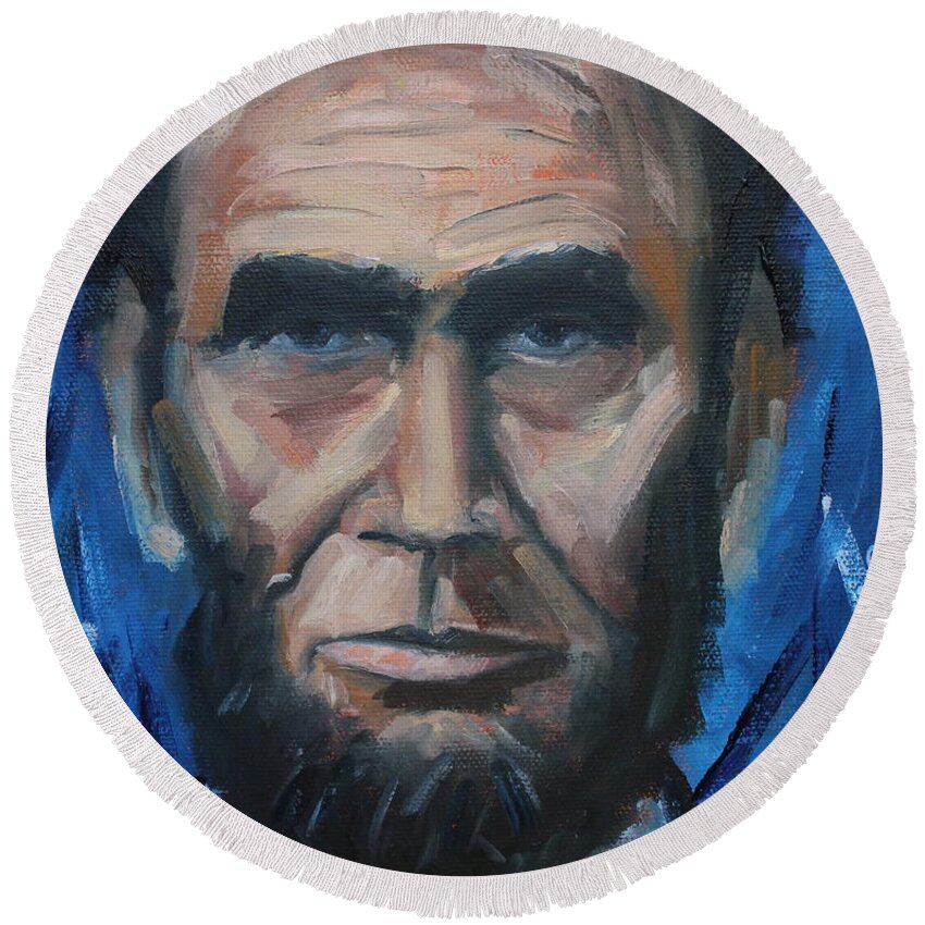 Abraham Lincoln Round Beach Towel featuring the painting Lincoln Portrait #8 by Daniel W Green