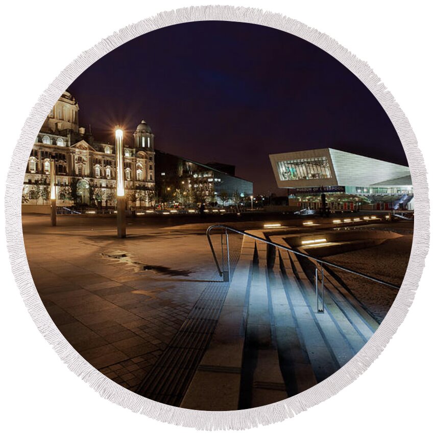 Liverpool Round Beach Towel featuring the photograph Liverpool - the old and the new by B Cash