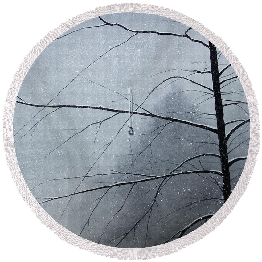 Winter Trees Round Beach Towel featuring the painting Loneliness by Roger Calle