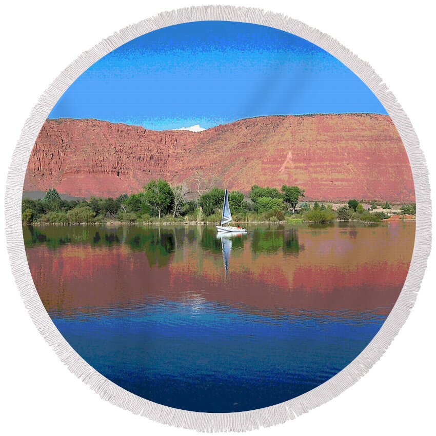 Sailboat Round Beach Towel featuring the photograph Reflections of Ivins, UT by Patricia Haynes