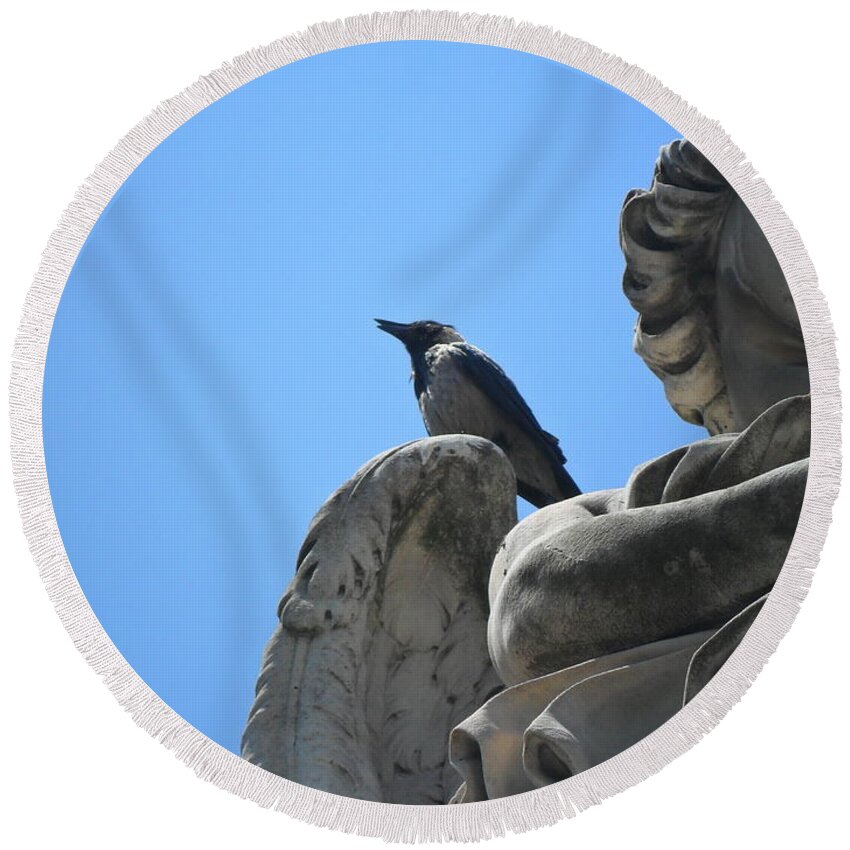 Bird Round Beach Towel featuring the photograph Lookout by Laurel Best