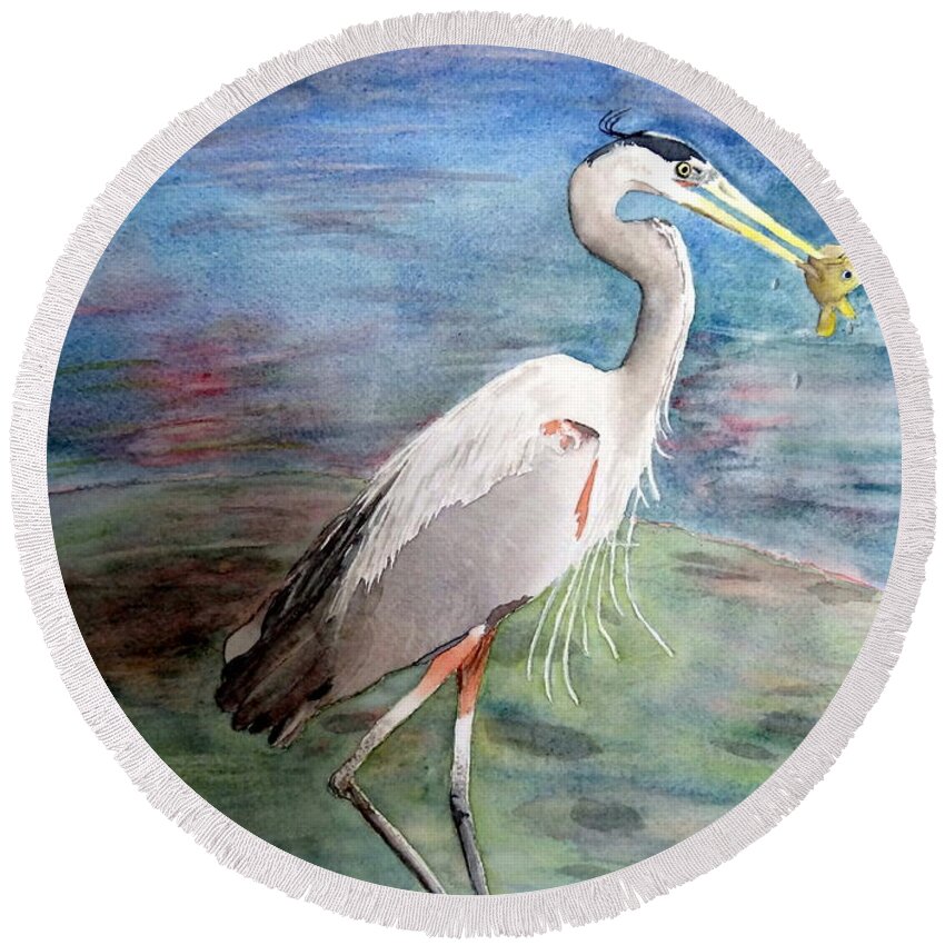 Great Round Beach Towel featuring the painting Lunchtime Watercolour by Laurel Best