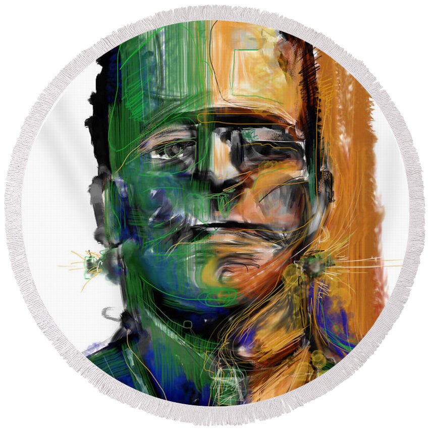 Frankenstein Round Beach Towel featuring the mixed media Mad Man by Russell Pierce