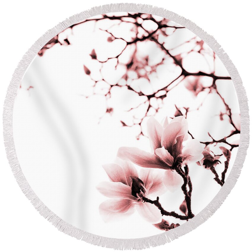 Magnolia Round Beach Towel featuring the photograph Magnolia - monochrome by Laura Melis