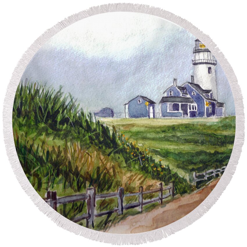 Light House Round Beach Towel featuring the painting Maine Light by Clara Sue Beym