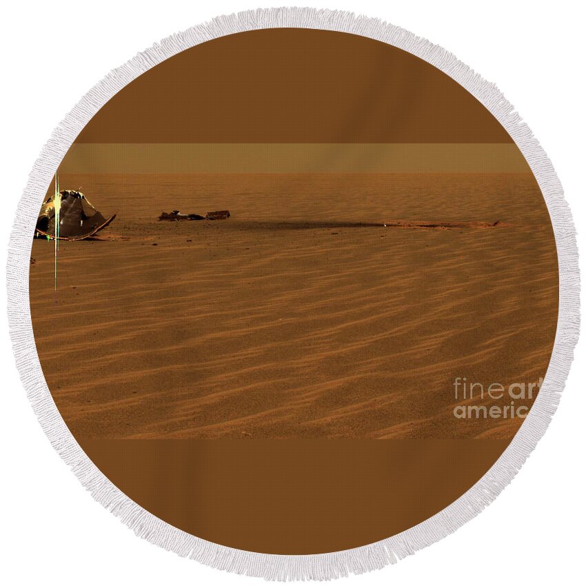 Science Round Beach Towel featuring the photograph Mars Surface With Rovers Discarded Heat by NASA/Science Source
