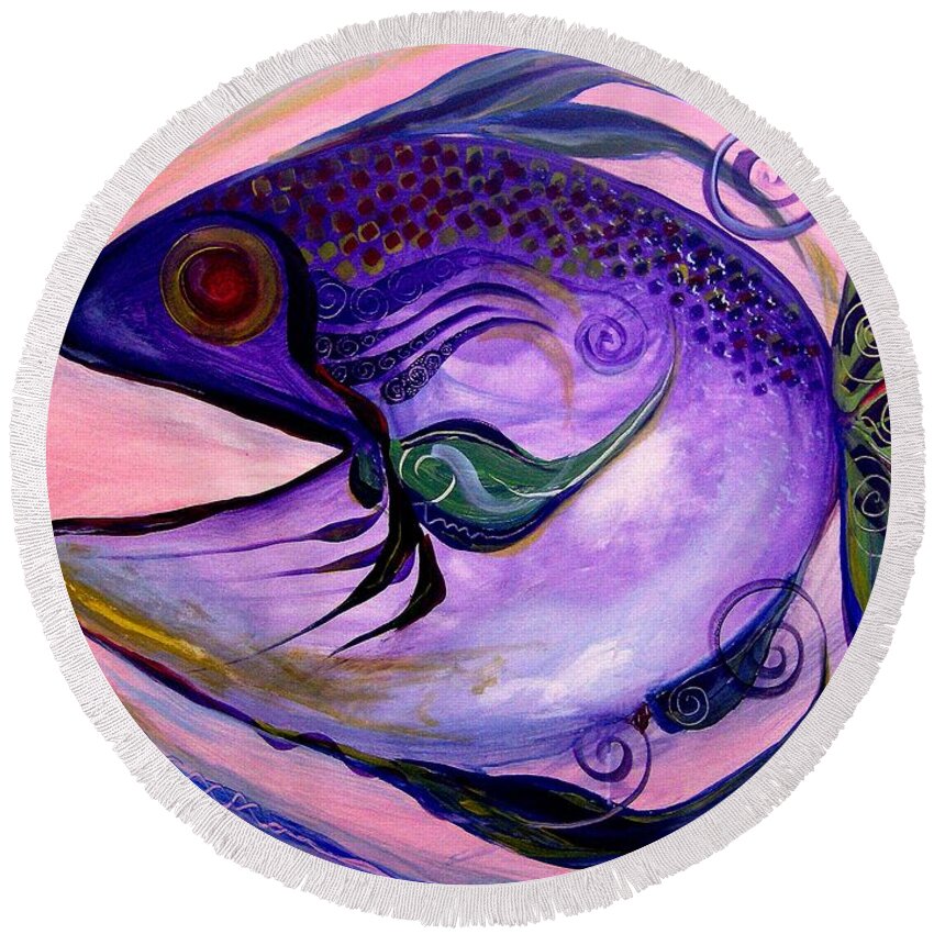 Fish Round Beach Towel featuring the painting Melanie Fish One by J Vincent Scarpace
