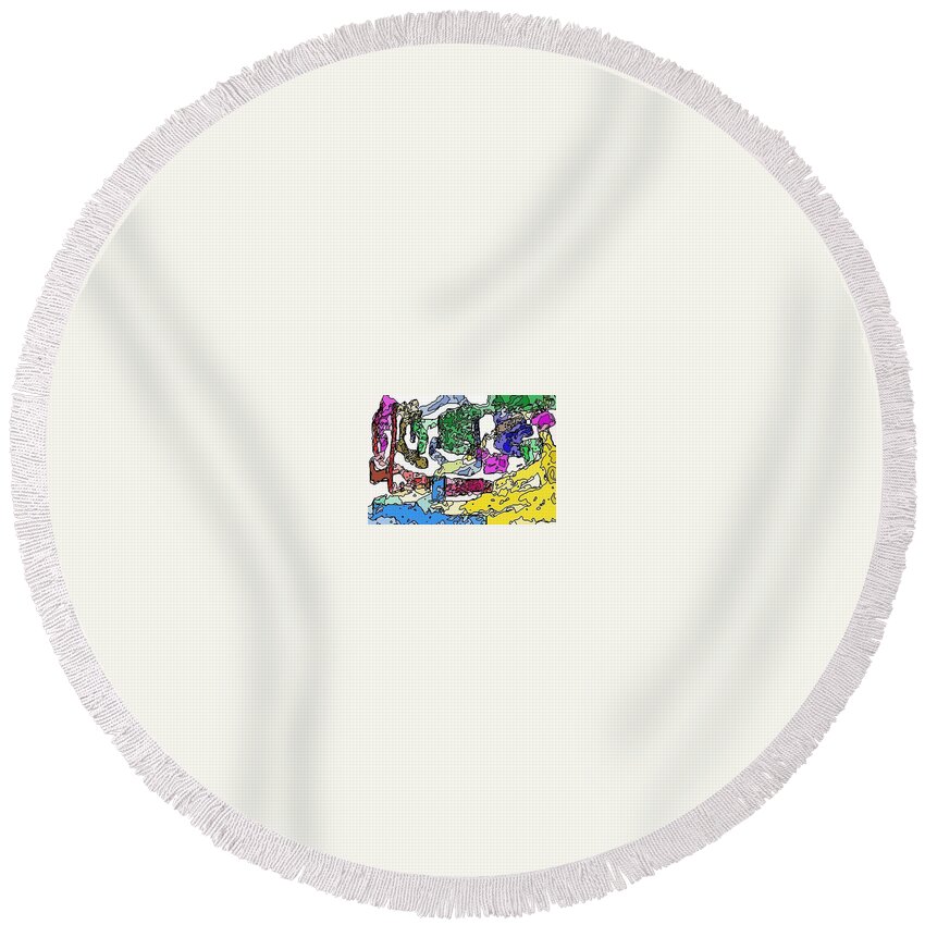 Yellow Round Beach Towel featuring the digital art Melting Troubles by Alec Drake