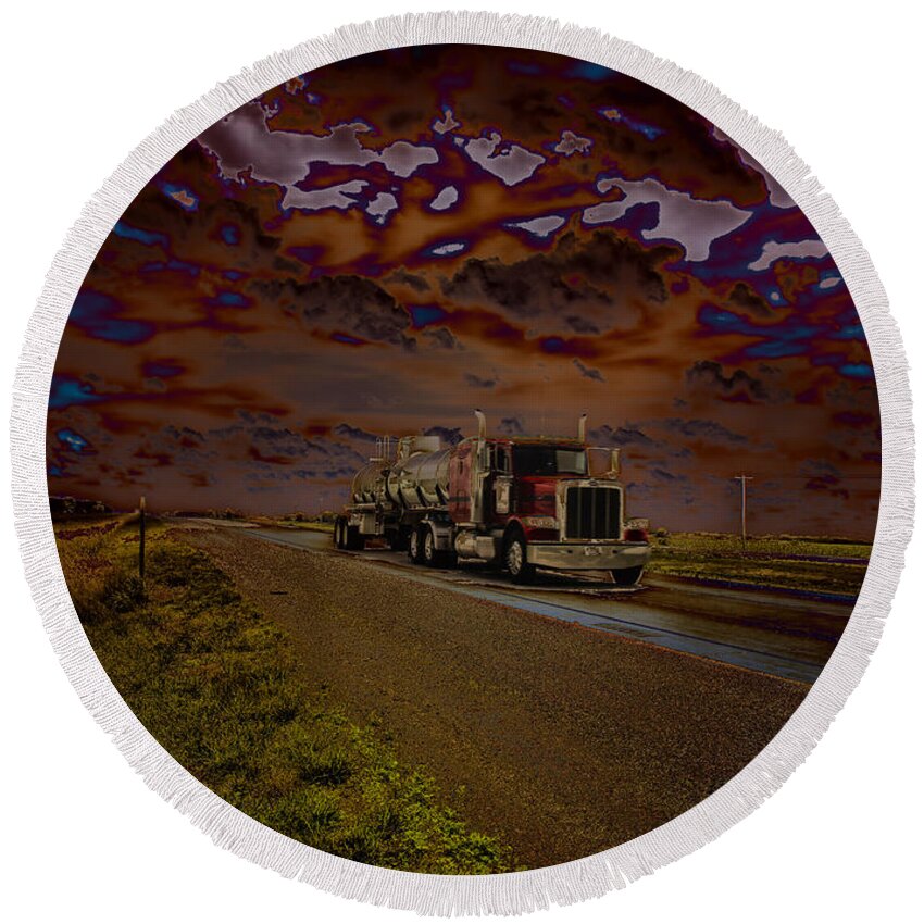 Truck Round Beach Towel featuring the photograph Midnight Deisel by Bill and Linda Tiepelman