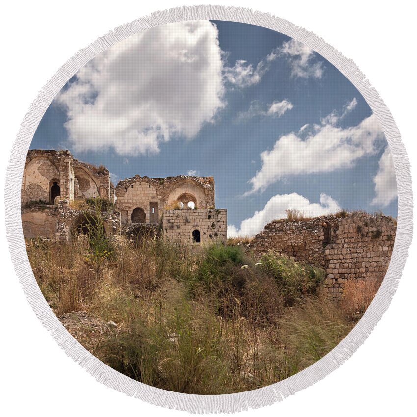 Endre Round Beach Towel featuring the photograph Migdal Tzedek Ruins 2 by Endre Balogh
