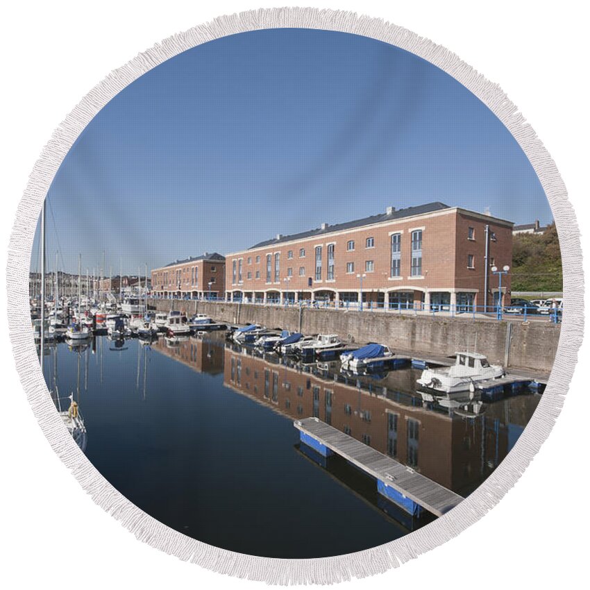 Milford Haven Marina Round Beach Towel featuring the photograph Milford Haven Marina 2 by Steve Purnell