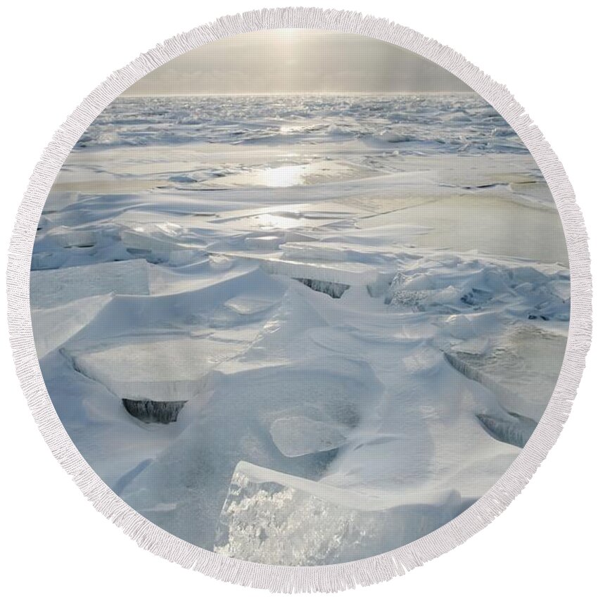 Lake Round Beach Towel featuring the photograph Minnesota, United States Of America Ice by Susan Dykstra