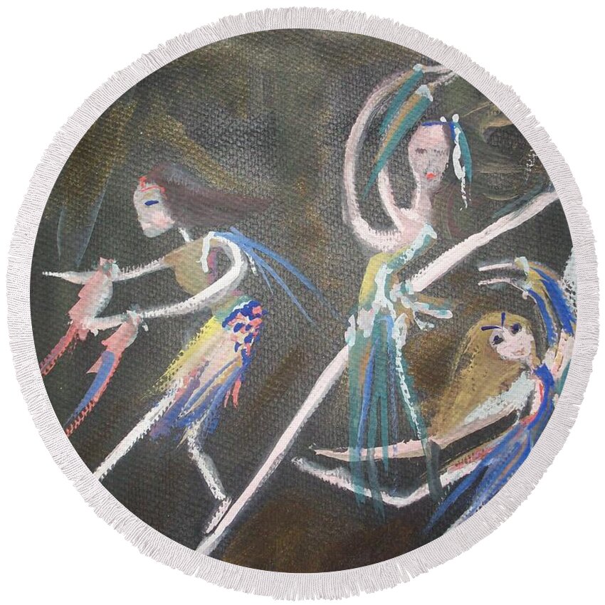 Modern Round Beach Towel featuring the painting Modern Ballet by Judith Desrosiers